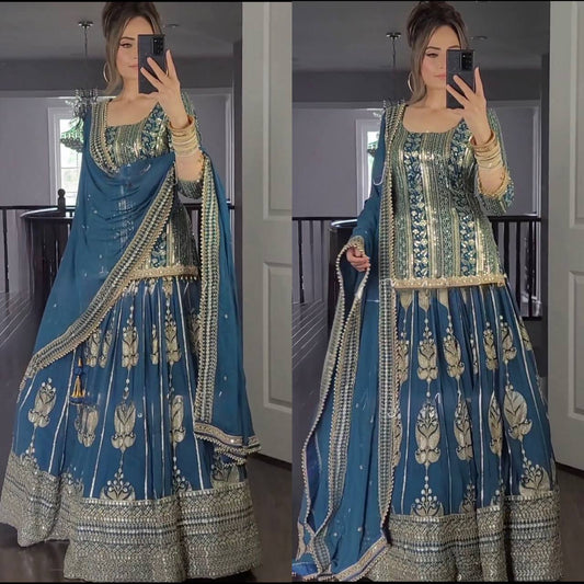 Blue Party Wear Lehenga with Duppata