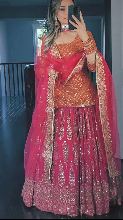 Pink Orange Party Wear Lehenga with Dupatta