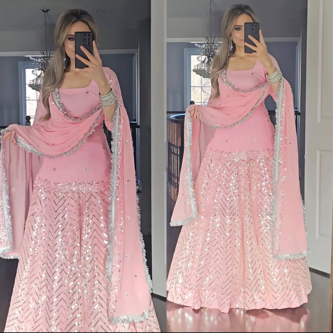 Pink Party Wear Lehenga With Heavy Embroidery Work