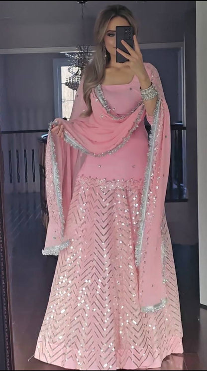 Pink Party Wear Lehenga With Heavy Embroidery Work